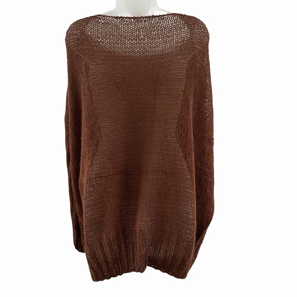 Handknit Brown Oversized Slouchy Sweater Womens 2X 3X Fuzzy Ribbed Knit Pullover - Picture 12 of 16
